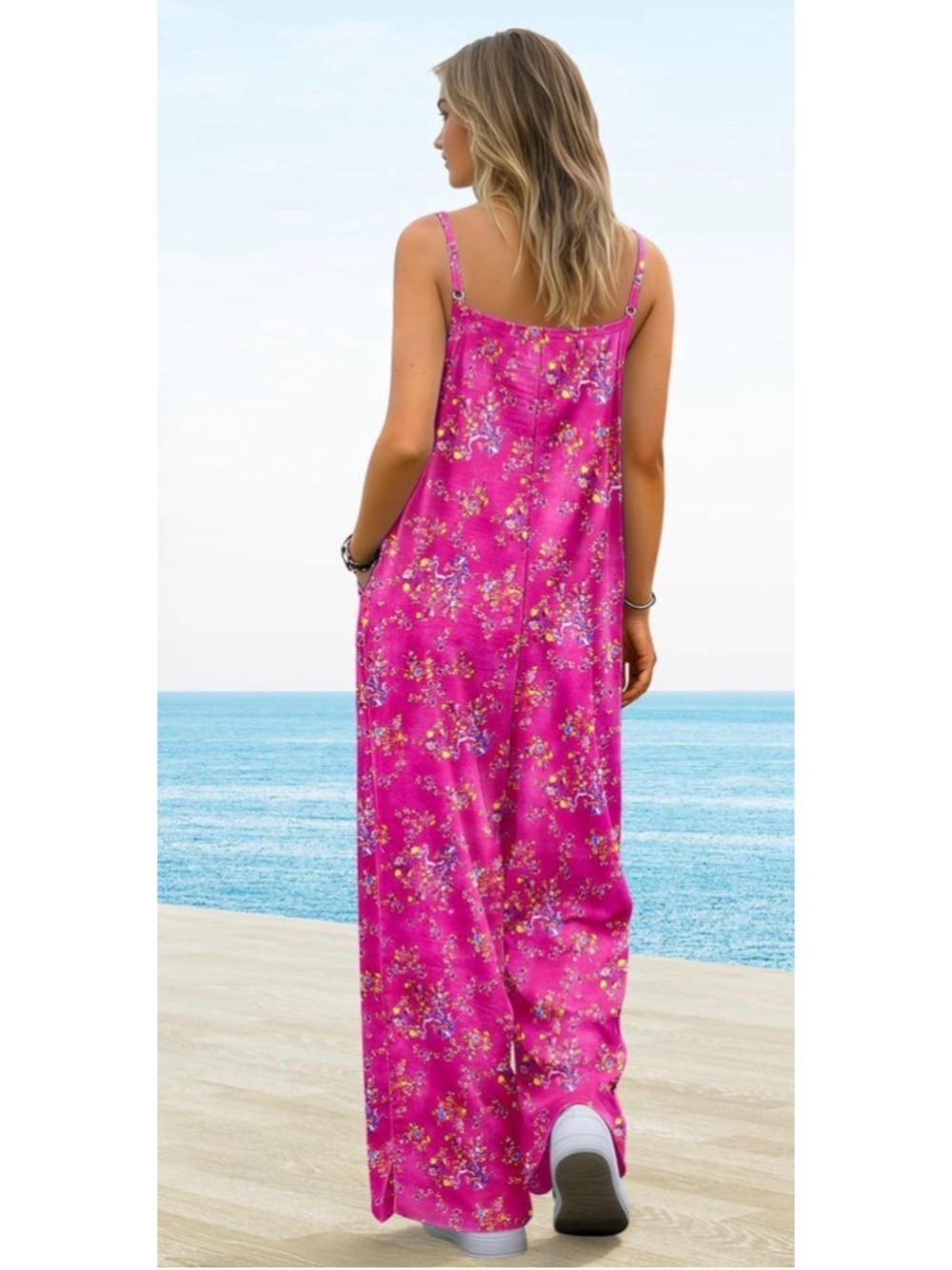 Unbranded Floral Jumpsuit Pink Yellow XL
